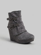Women's Wedge Ankle Boots with Double Buckle