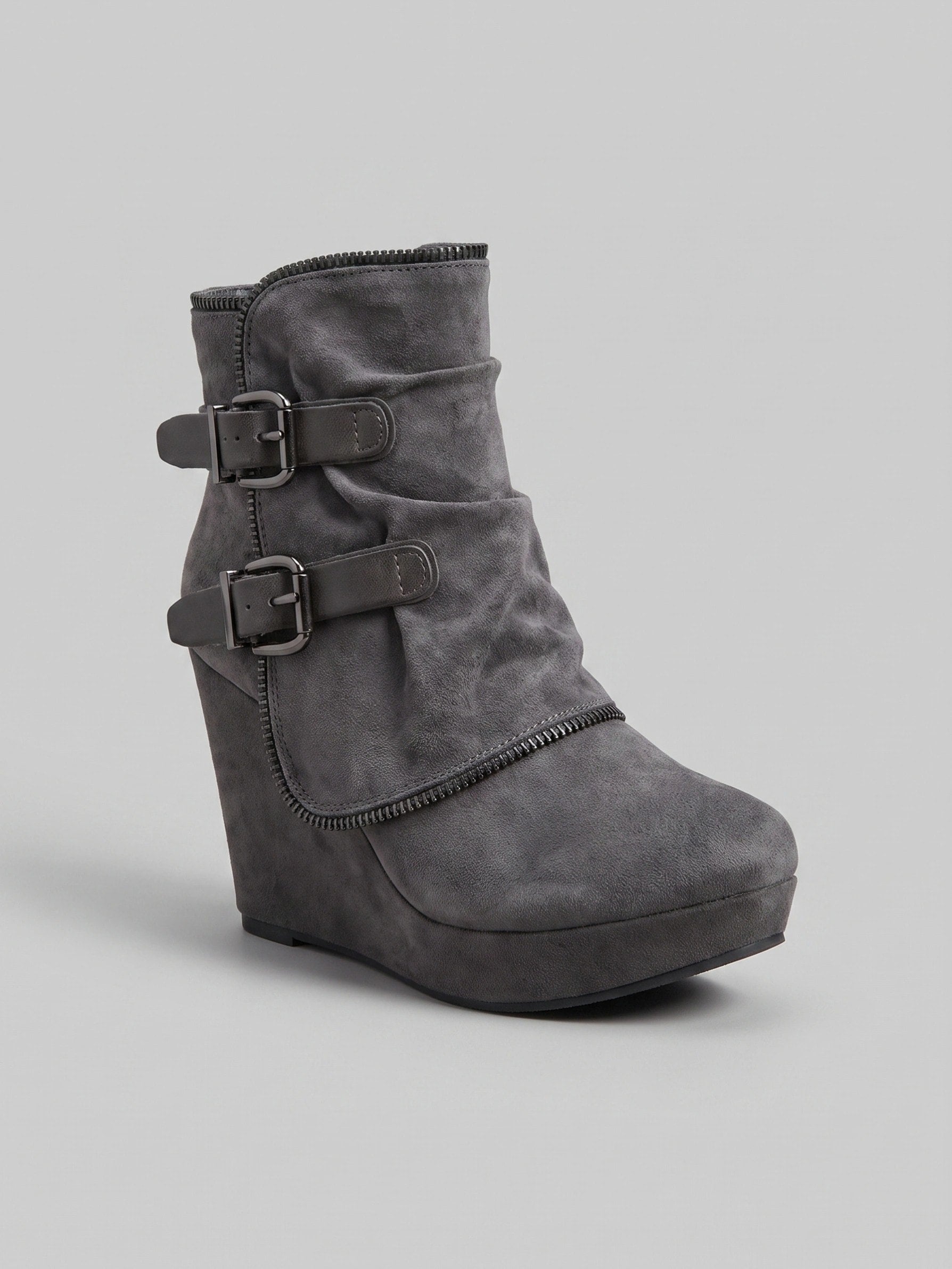 Women's Wedge Ankle Boots with Double Buckle