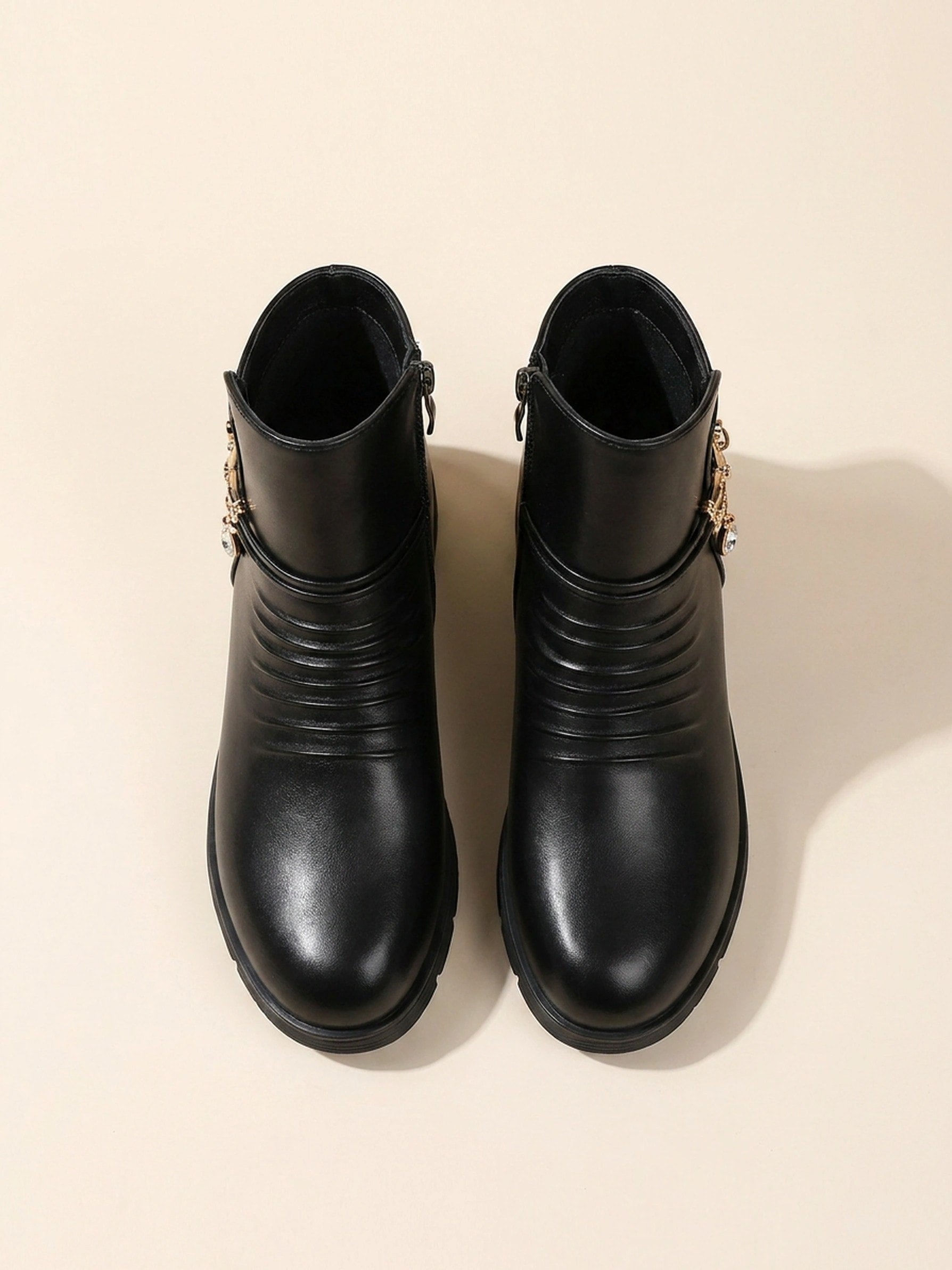 Women's Wedge Ankle Boots with Ruched Detail and Jewel Chain Embellishment