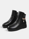 Women's Wedge Ankle Boots with Ruched Detail and Jewel Chain Embellishment