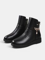 Women's Wedge Ankle Boots with Ruched Detail and Jewel Chain Embellishment