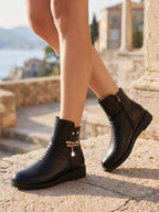 Women's Wedge Ankle Boots with Ruched Detail and Jewel Chain Embellishment