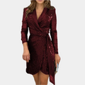 Women’s Sequin Blazer Dress – Wrap Front, Belted Waist