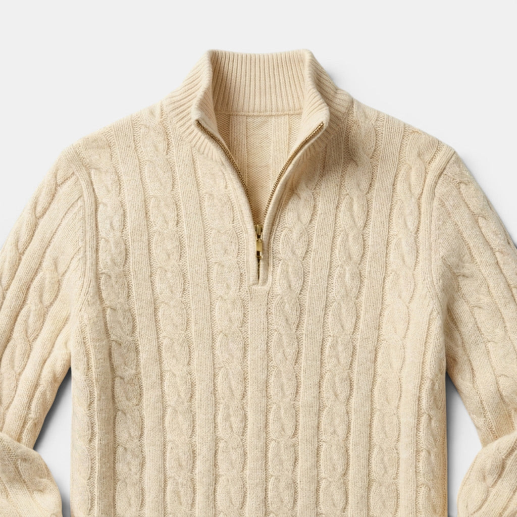 Men’s Cable Knit Quarter Zip Sweater Cotton Blend Pullover SnugBubs Australia