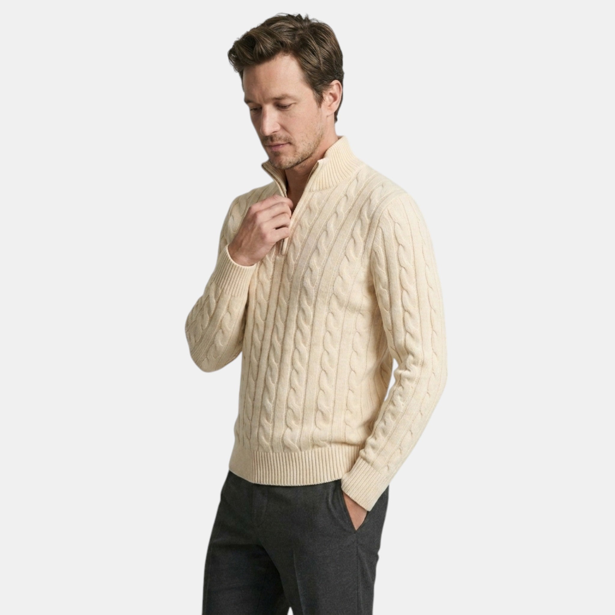 Men’s Cable Knit Quarter Zip Sweater Cotton Blend Pullover SnugBubs Australia