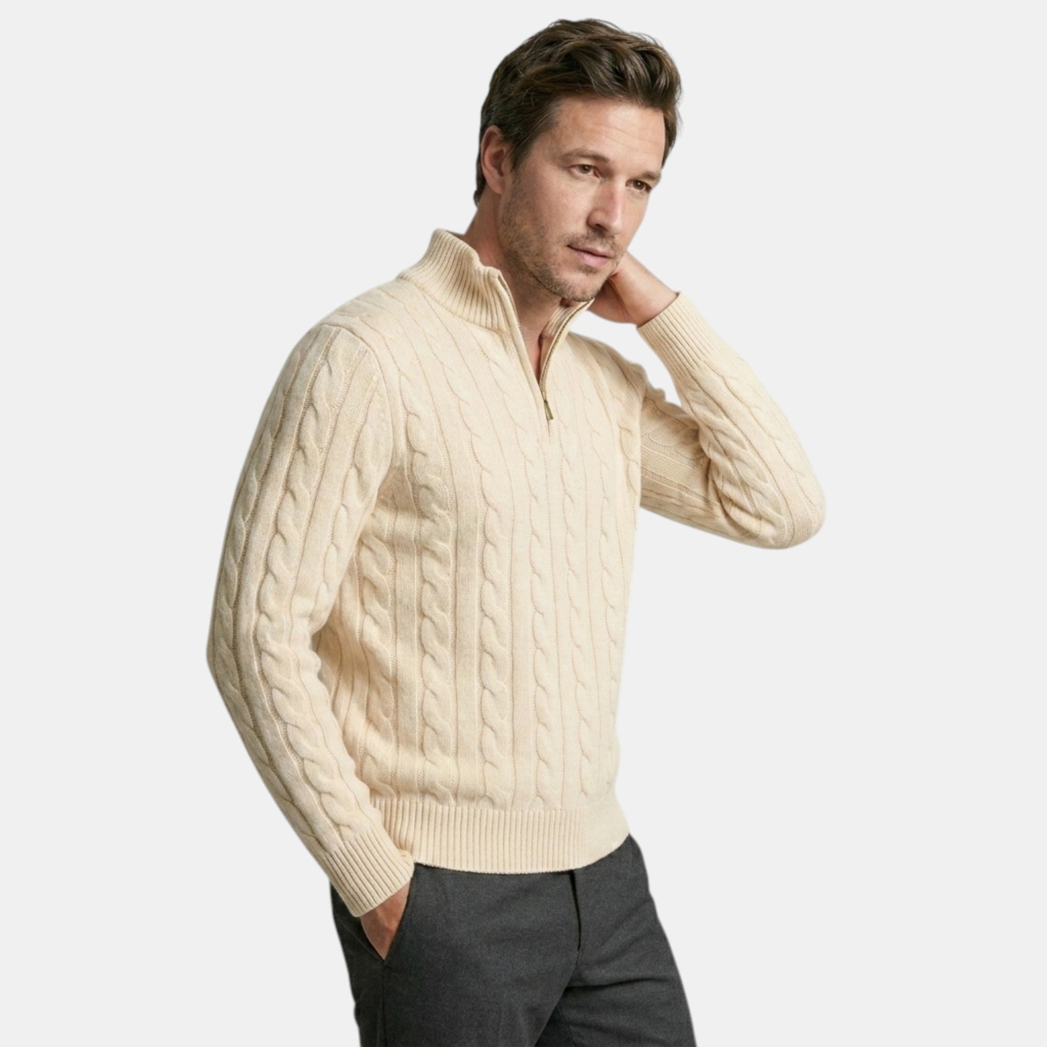 Men’s Cable Knit Quarter Zip Sweater Cotton Blend Pullover SnugBubs Australia