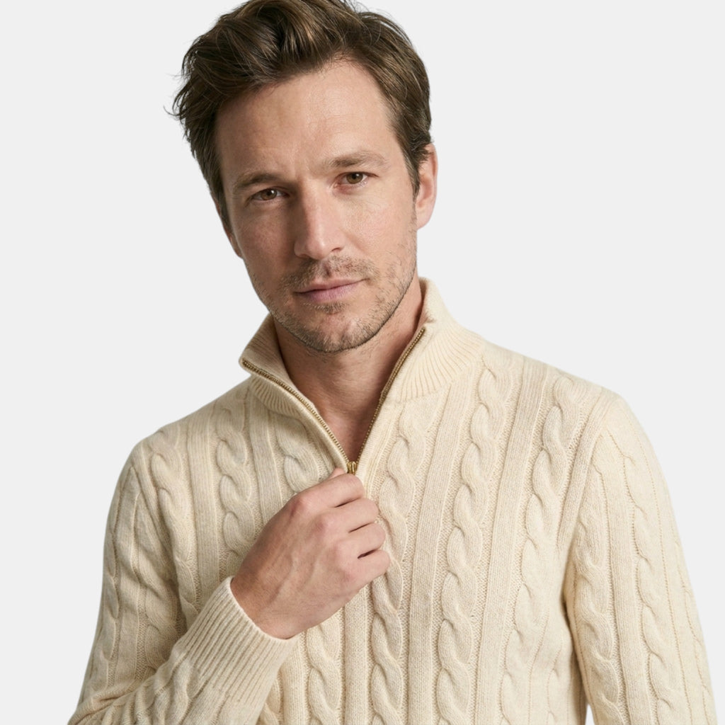 Men’s Cable Knit Quarter Zip Sweater Cotton Blend Pullover SnugBubs Australia