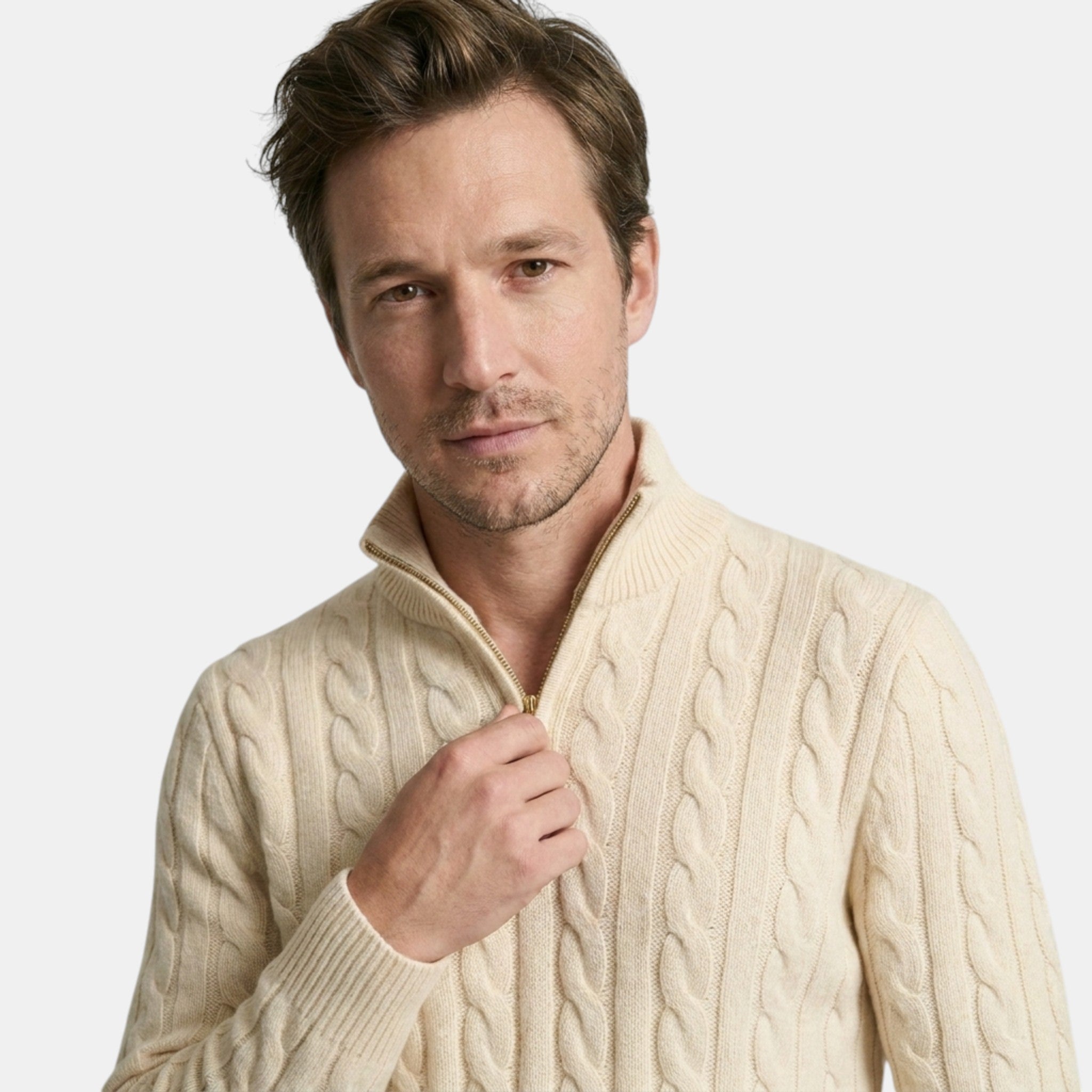 Men’s Cable Knit Quarter Zip Sweater Cotton Blend Pullover SnugBubs Australia