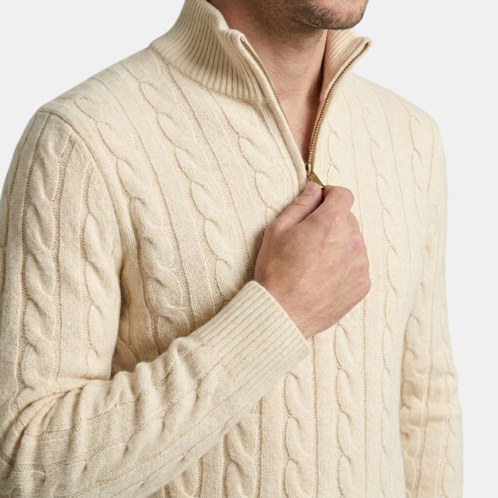 Men’s Cable Knit Quarter Zip Sweater Cotton Blend Pullover SnugBubs Australia