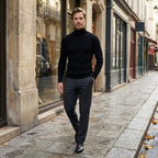 Men’s Cable Knit Turtleneck Sweater Black Slim Fit Pullover SnugBubs Australia