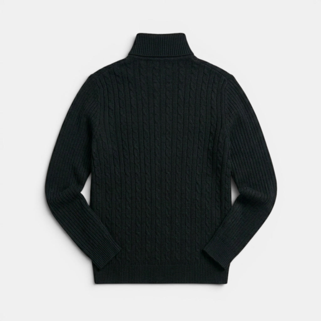 Men’s Cable Knit Turtleneck Sweater Black Slim Fit Pullover SnugBubs Australia