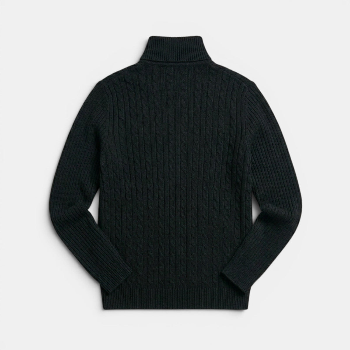 Men’s Cable Knit Turtleneck Sweater Black Slim Fit Pullover SnugBubs Australia