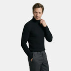 Men’s Cable Knit Turtleneck Sweater Black Slim Fit Pullover SnugBubs Australia