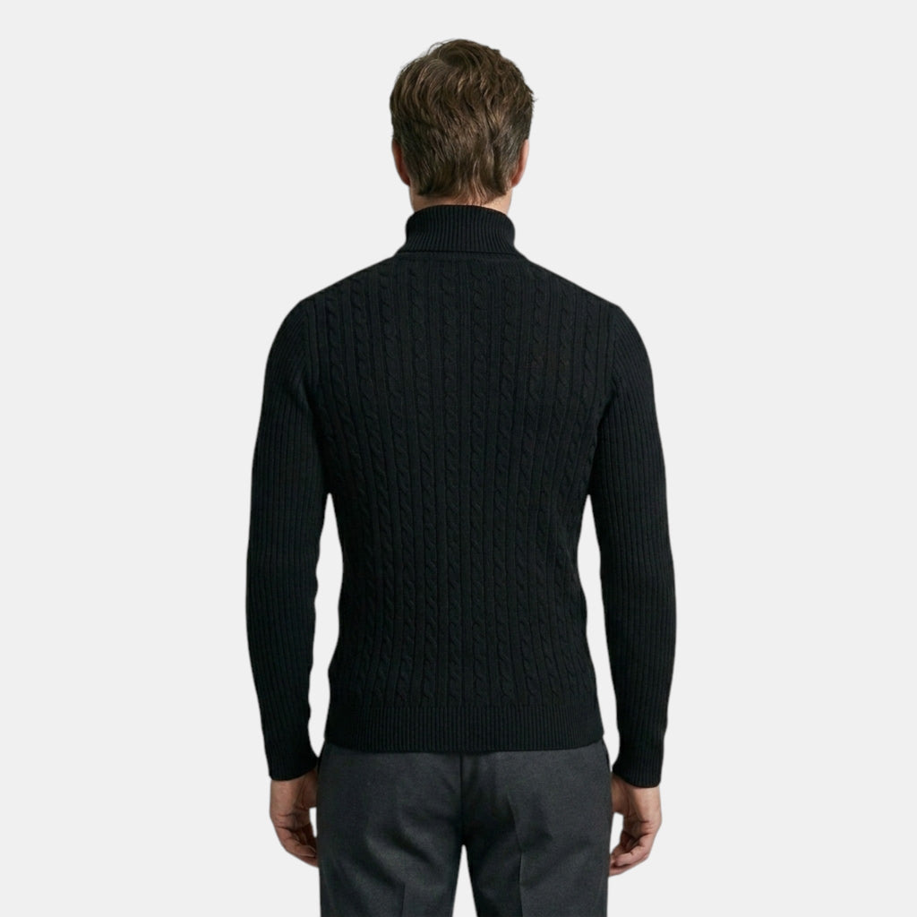 Men’s Cable Knit Turtleneck Sweater Black Slim Fit Pullover SnugBubs Australia