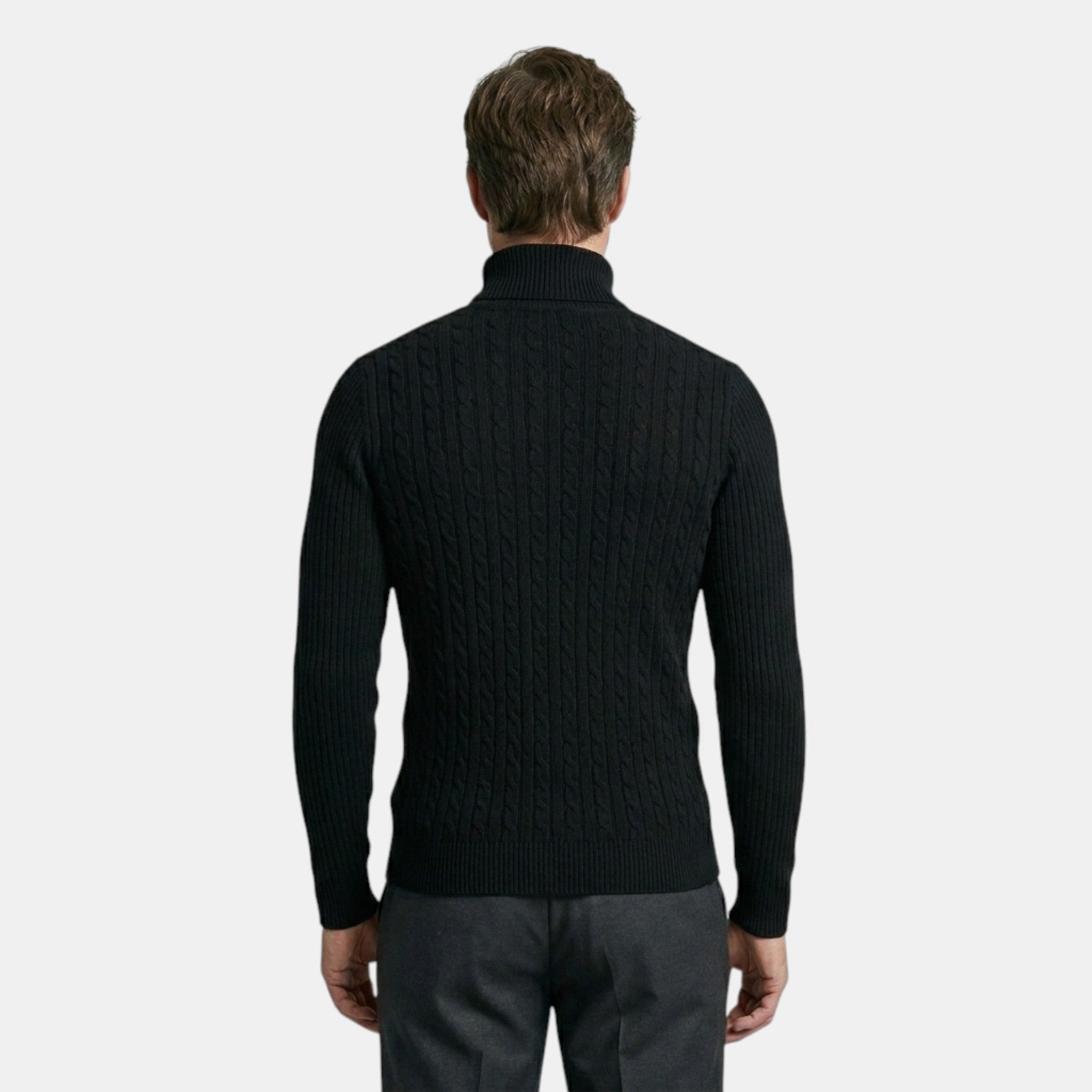 Men’s Cable Knit Turtleneck Sweater Black Slim Fit Pullover SnugBubs Australia