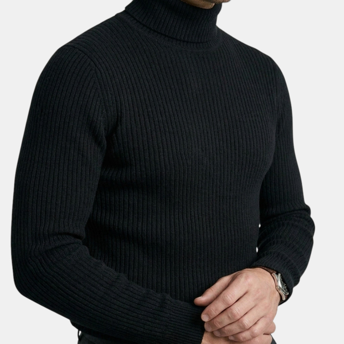 Men’s Cable Knit Turtleneck Sweater Black Slim Fit Pullover SnugBubs Australia