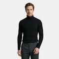 Men’s Cable Knit Turtleneck Sweater Black Slim Fit Pullover SnugBubs Australia