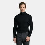 Men’s Cable Knit Turtleneck Sweater Black Slim Fit Pullover SnugBubs Australia