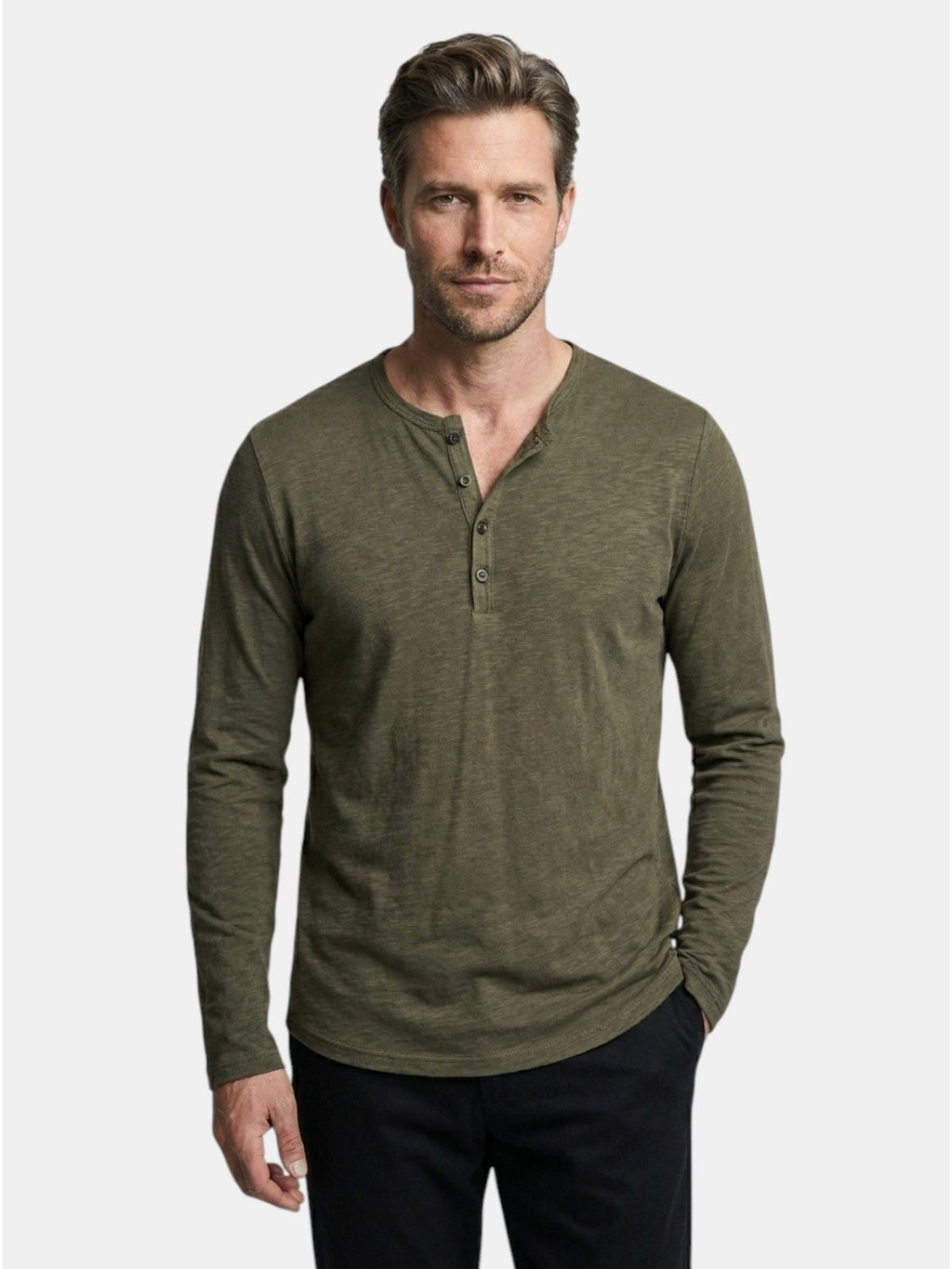 Men’s Cotton Henley Shirt Slim Fit Long Sleeve SnugBubs Australia