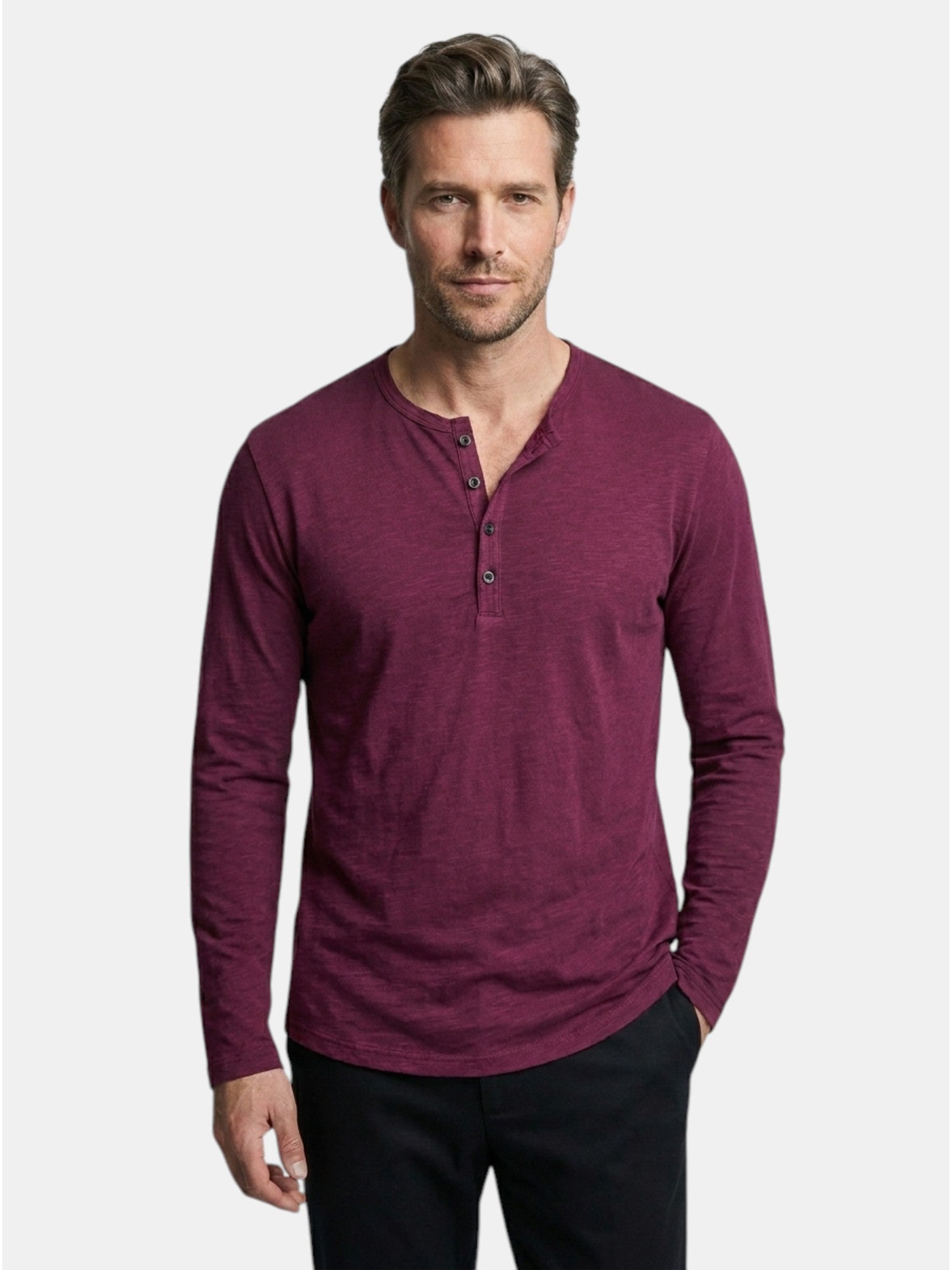 Men’s Cotton Henley Shirt Slim Fit Long Sleeve SnugBubs Australia