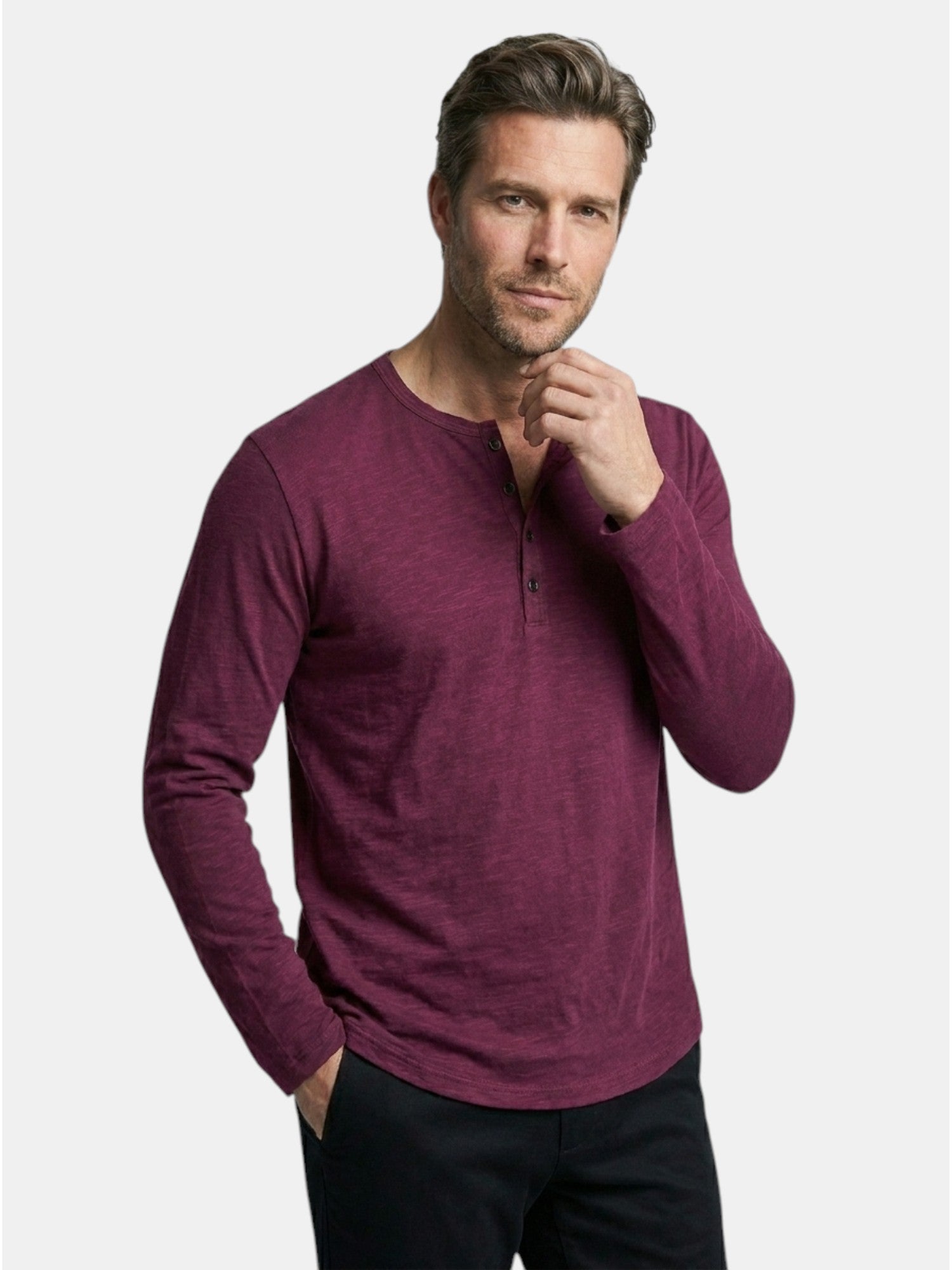 Men’s Cotton Henley Shirt Slim Fit Long Sleeve SnugBubs Australia
