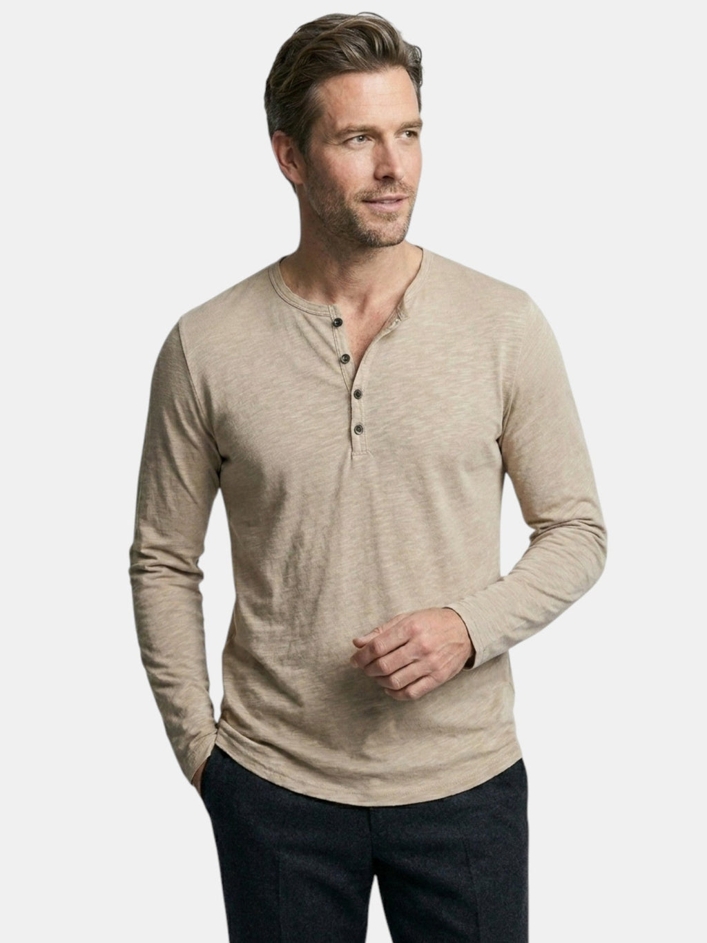 Men’s Cotton Henley Shirt Slim Fit Long Sleeve SnugBubs Australia