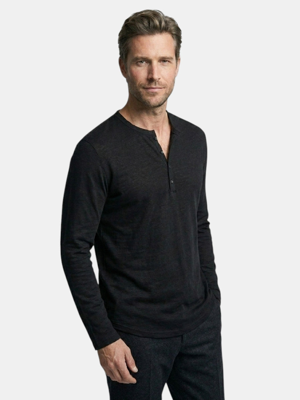 Men’s Cotton Henley Shirt Slim Fit Long Sleeve SnugBubs Australia