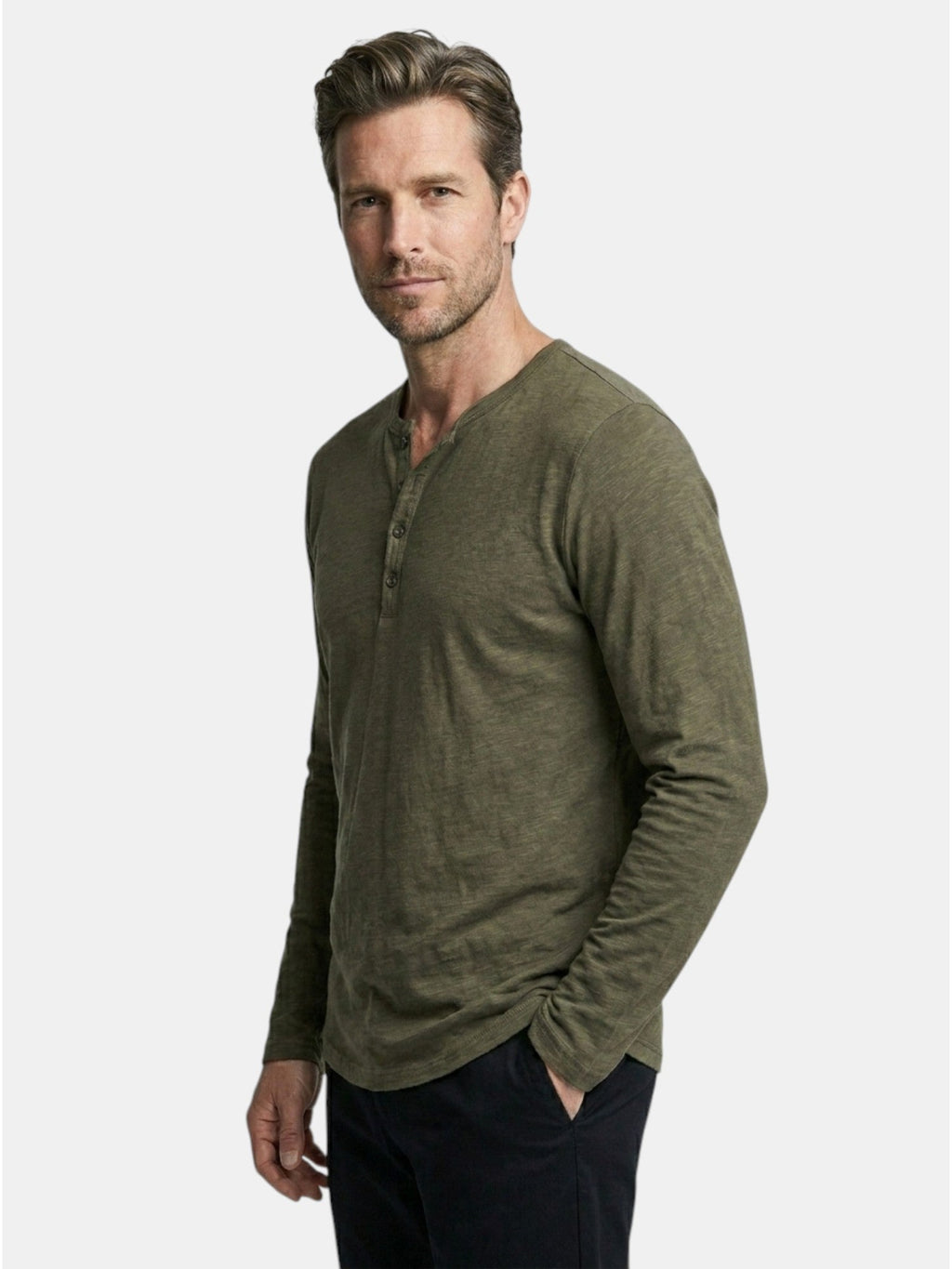 Men’s Cotton Henley Shirt Slim Fit Long Sleeve SnugBubs Australia