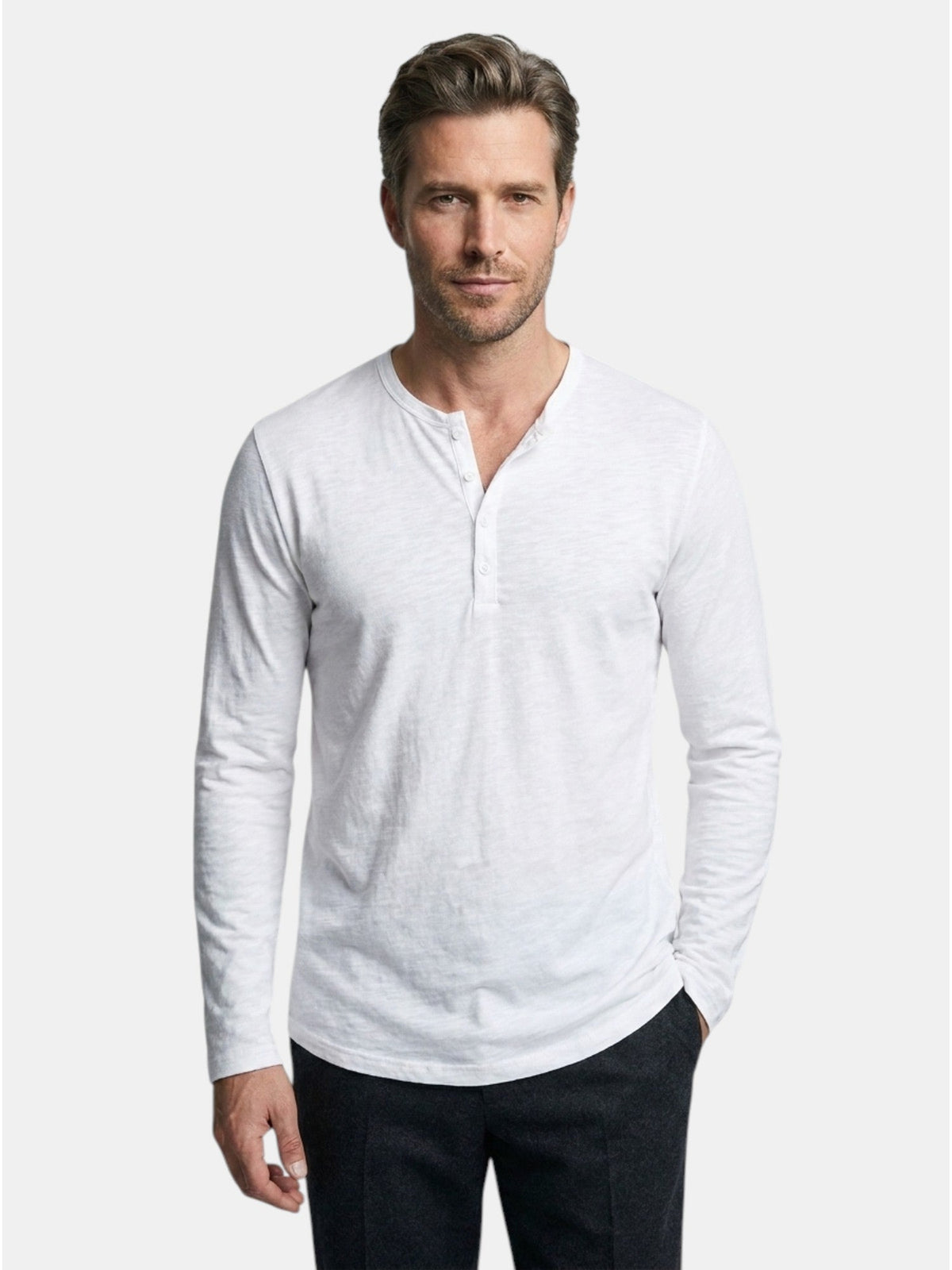 Men’s Cotton Henley Shirt Slim Fit Long Sleeve SnugBubs Australia