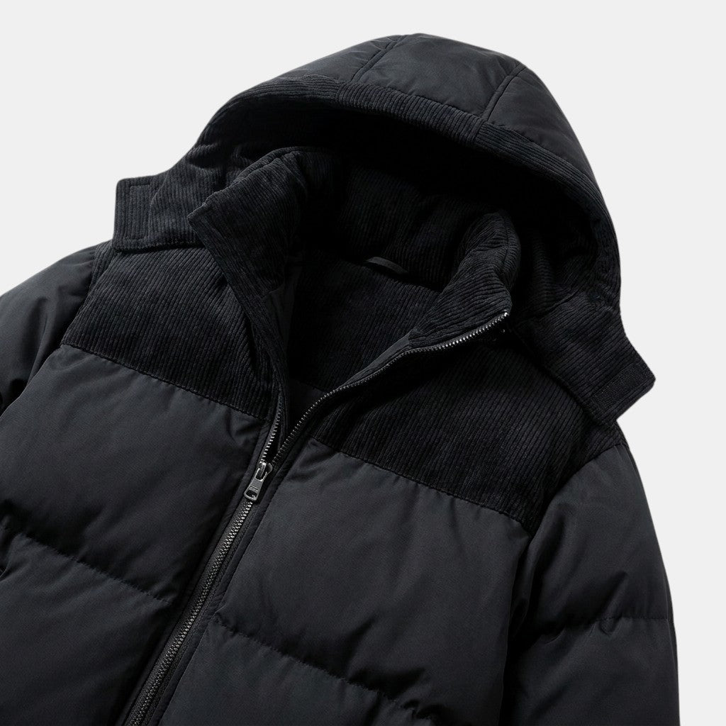 Men’s Hooded Puffer Jacket with Corduroy Winter Coat SnugBubs Australia