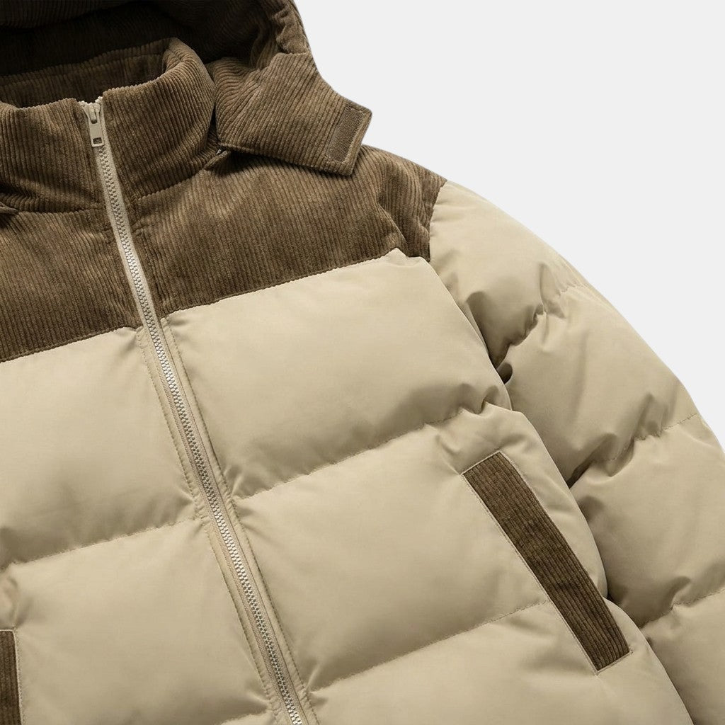 Men’s Hooded Puffer Jacket with Corduroy Winter Coat SnugBubs Australia