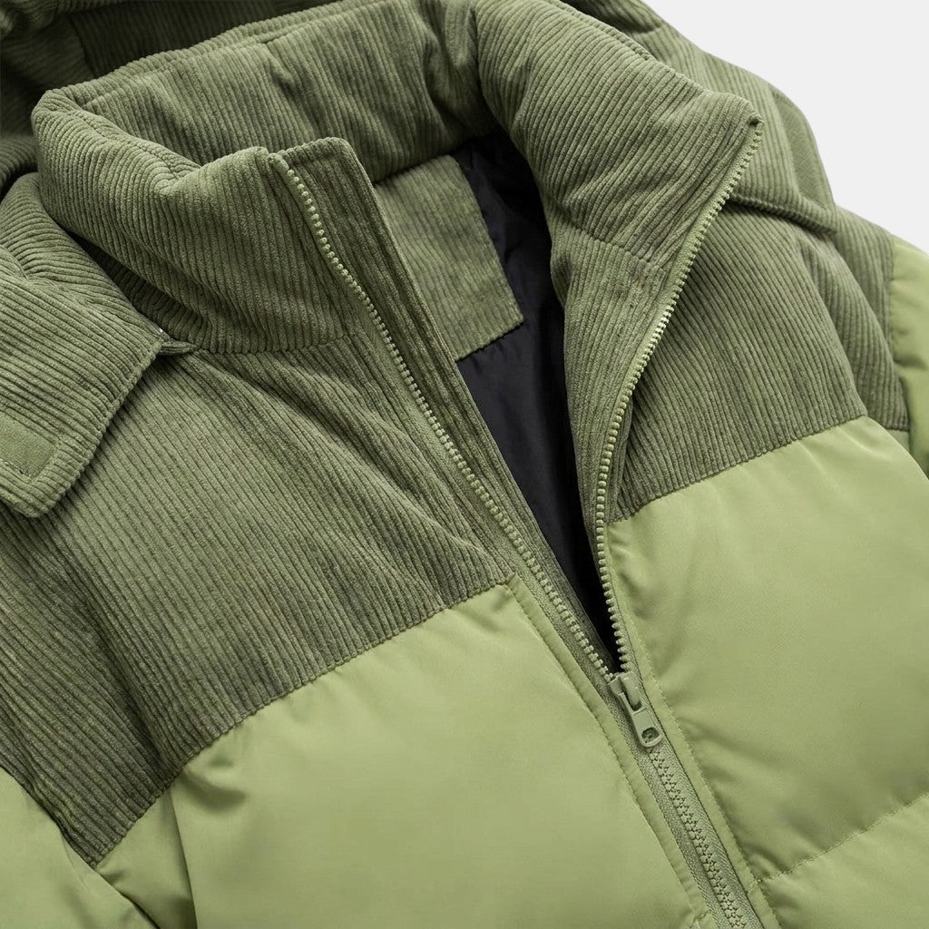 Men’s Hooded Puffer Jacket with Corduroy Winter Coat SnugBubs Australia