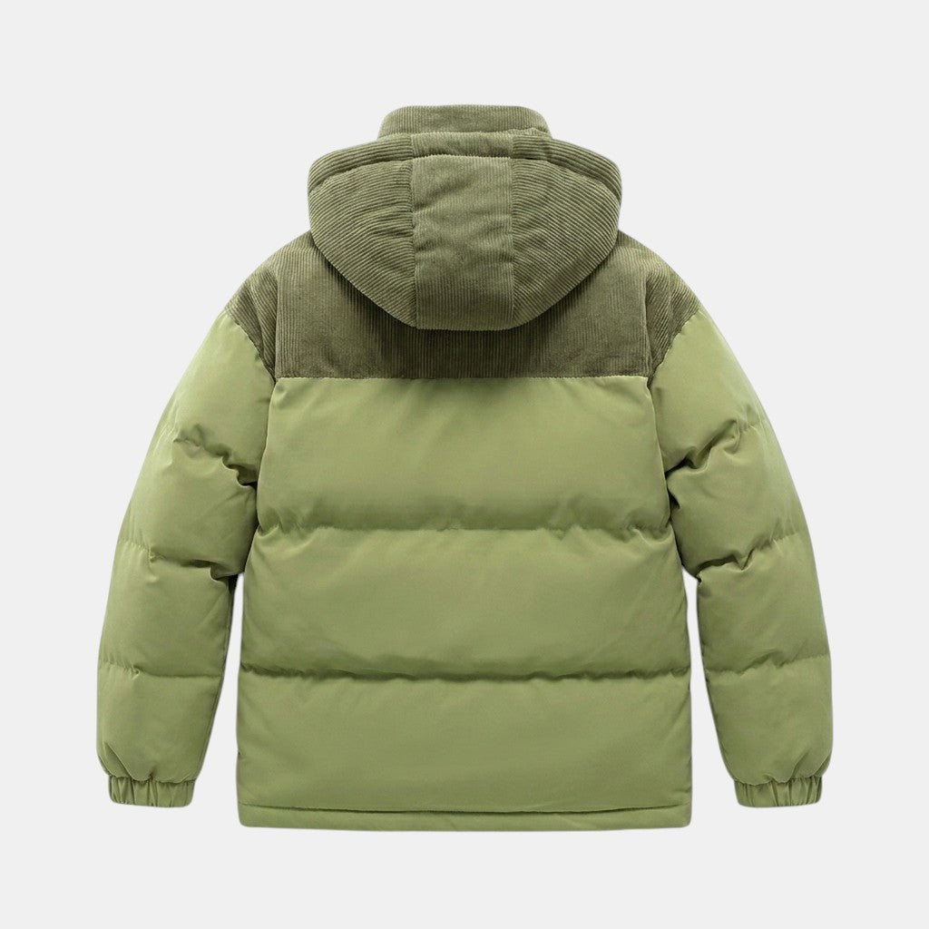 Men’s Hooded Puffer Jacket with Corduroy Winter Coat SnugBubs Australia