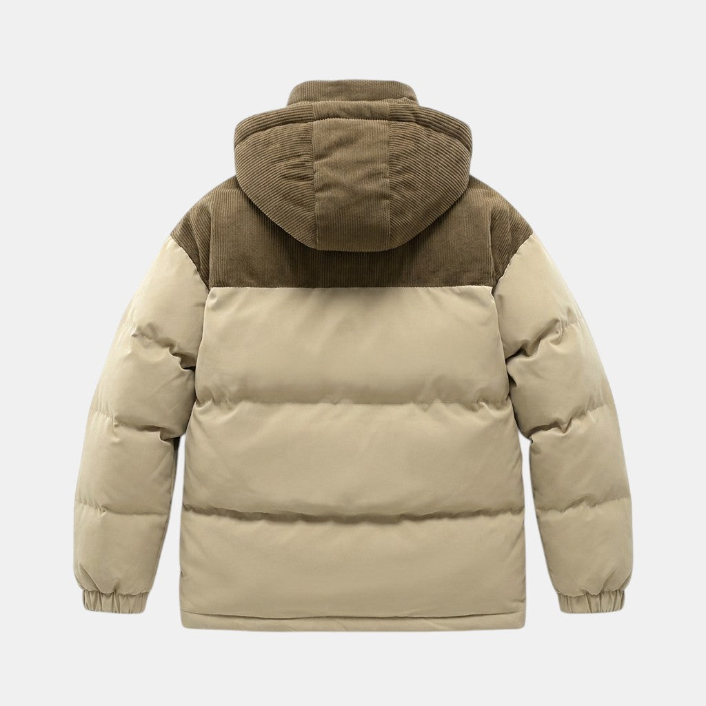 Men’s Hooded Puffer Jacket with Corduroy Winter Coat SnugBubs Australia
