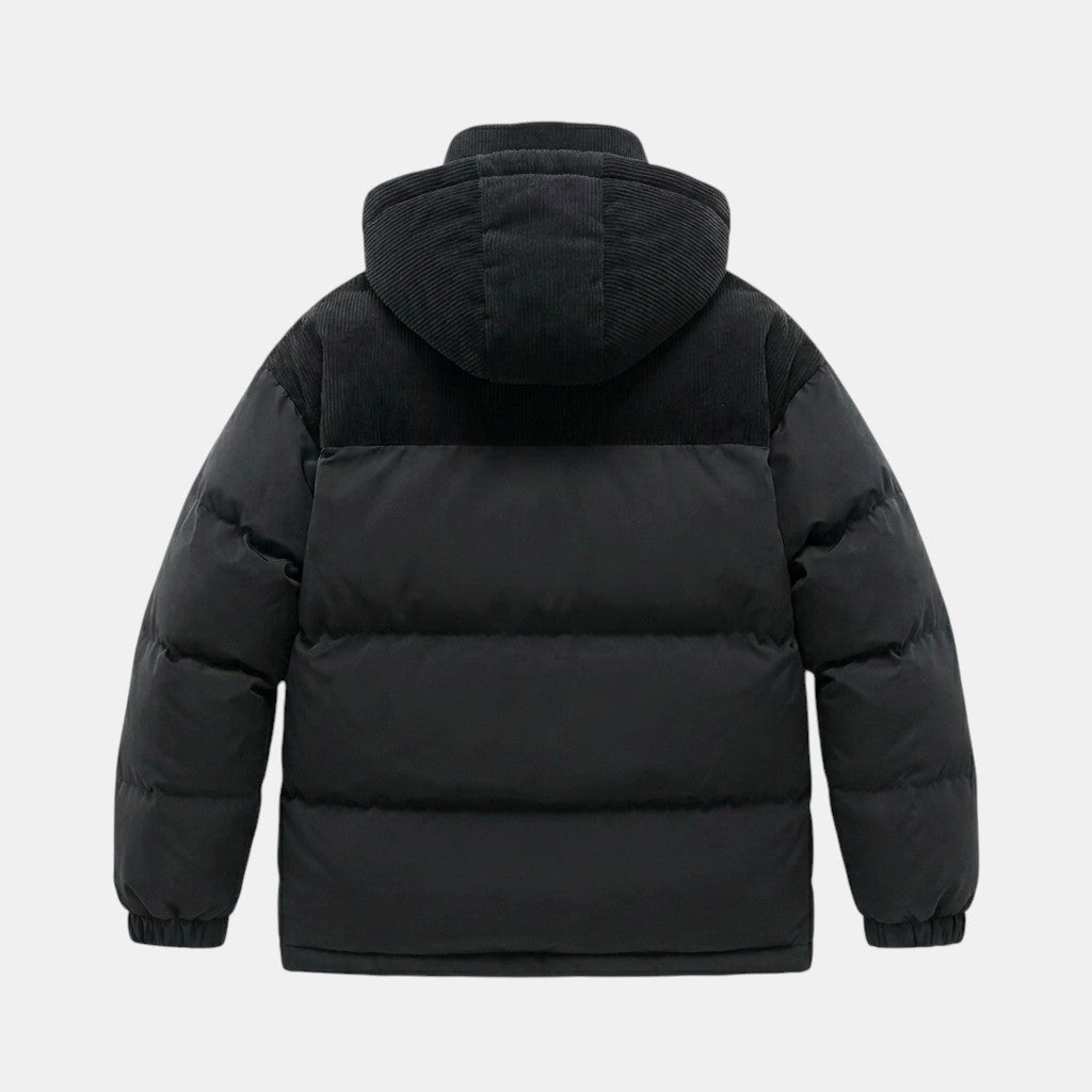 Men’s Hooded Puffer Jacket with Corduroy Winter Coat SnugBubs Australia