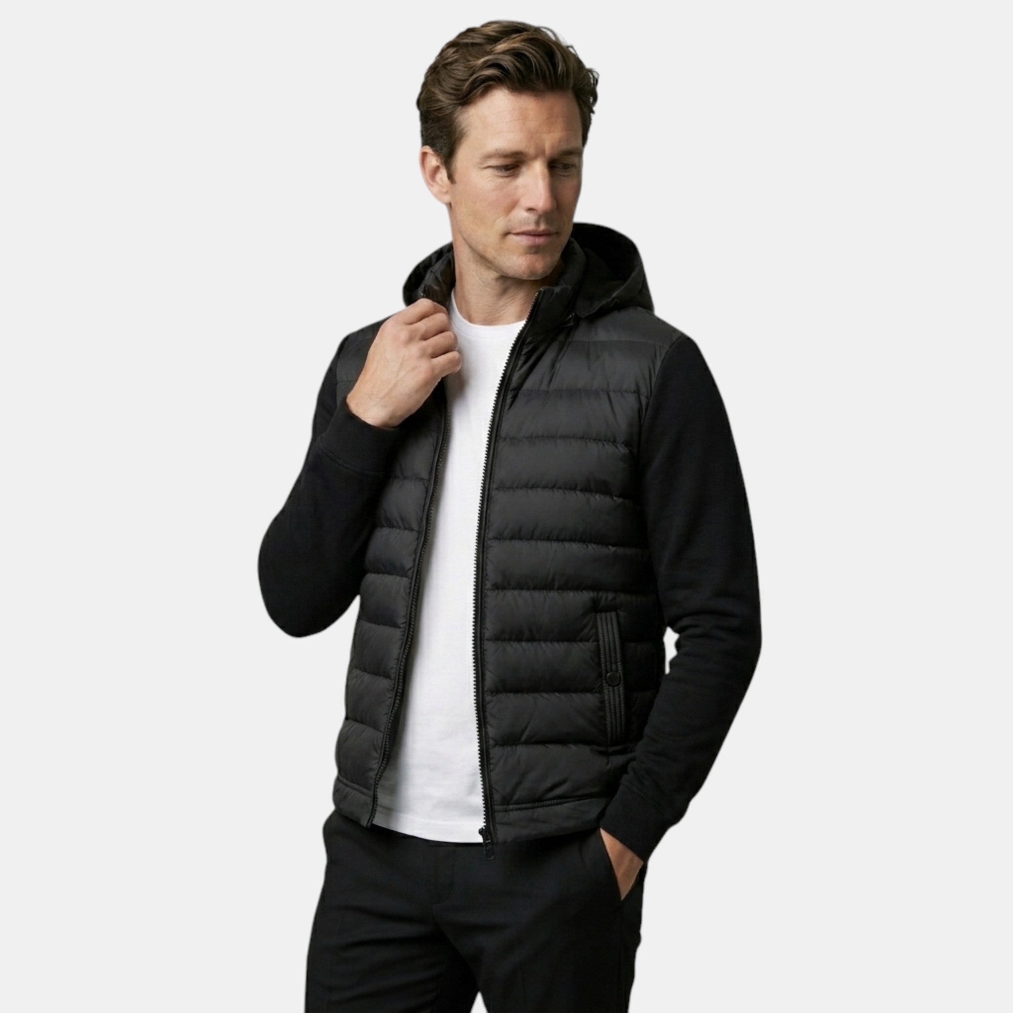 Men’s Hybrid Puffer Jacket Lightweight Hooded Winter Coat SnugBubs Australia
