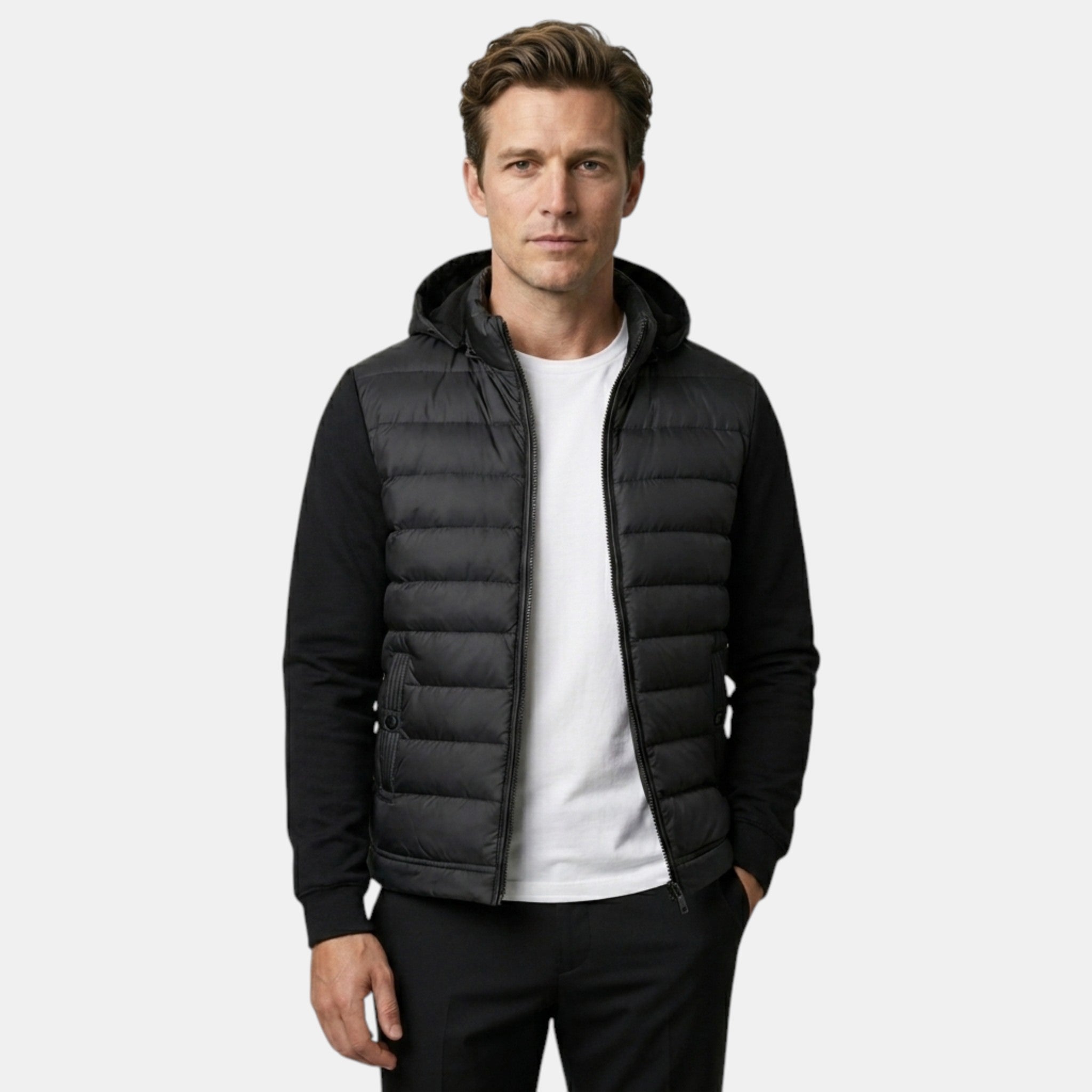Men’s Hybrid Puffer Jacket Lightweight Hooded Winter Coat SnugBubs Australia