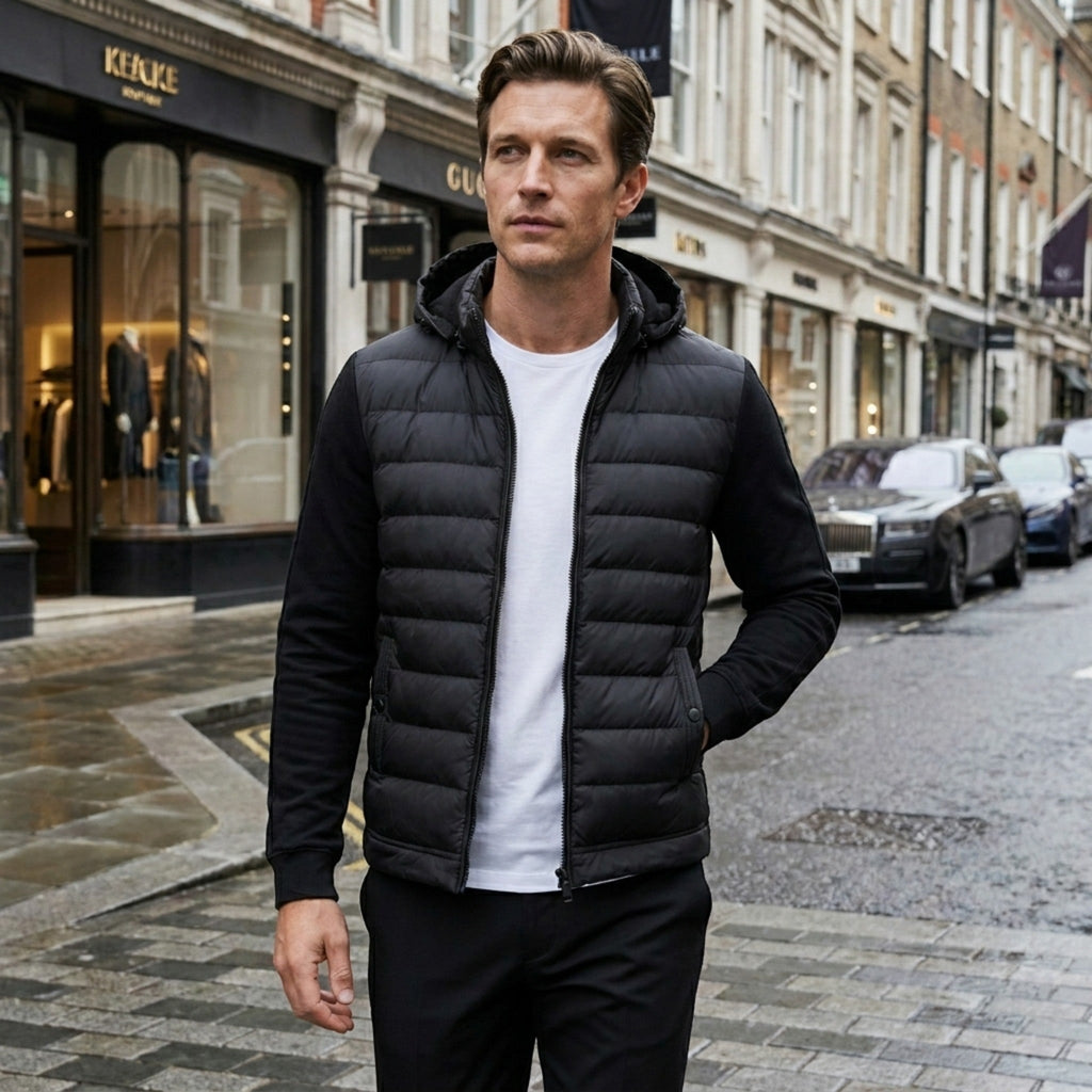 Men’s Hybrid Puffer Jacket Lightweight Hooded Winter Coat SnugBubs Australia