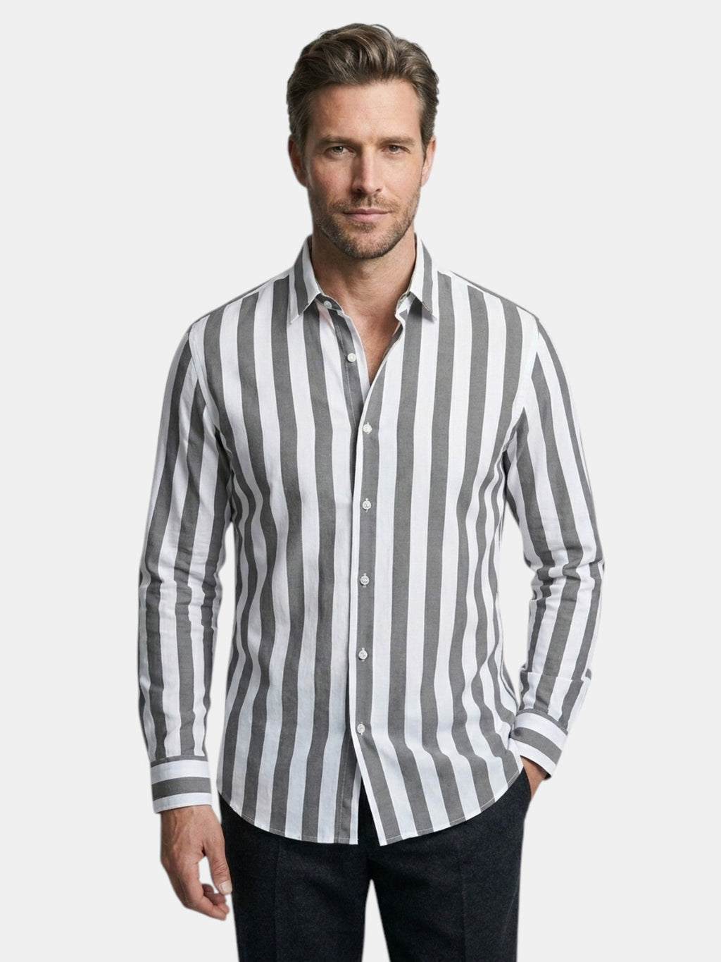 Men’s Linen Blend Striped Shirt Relaxed Summer Fit SnugBubs Australia