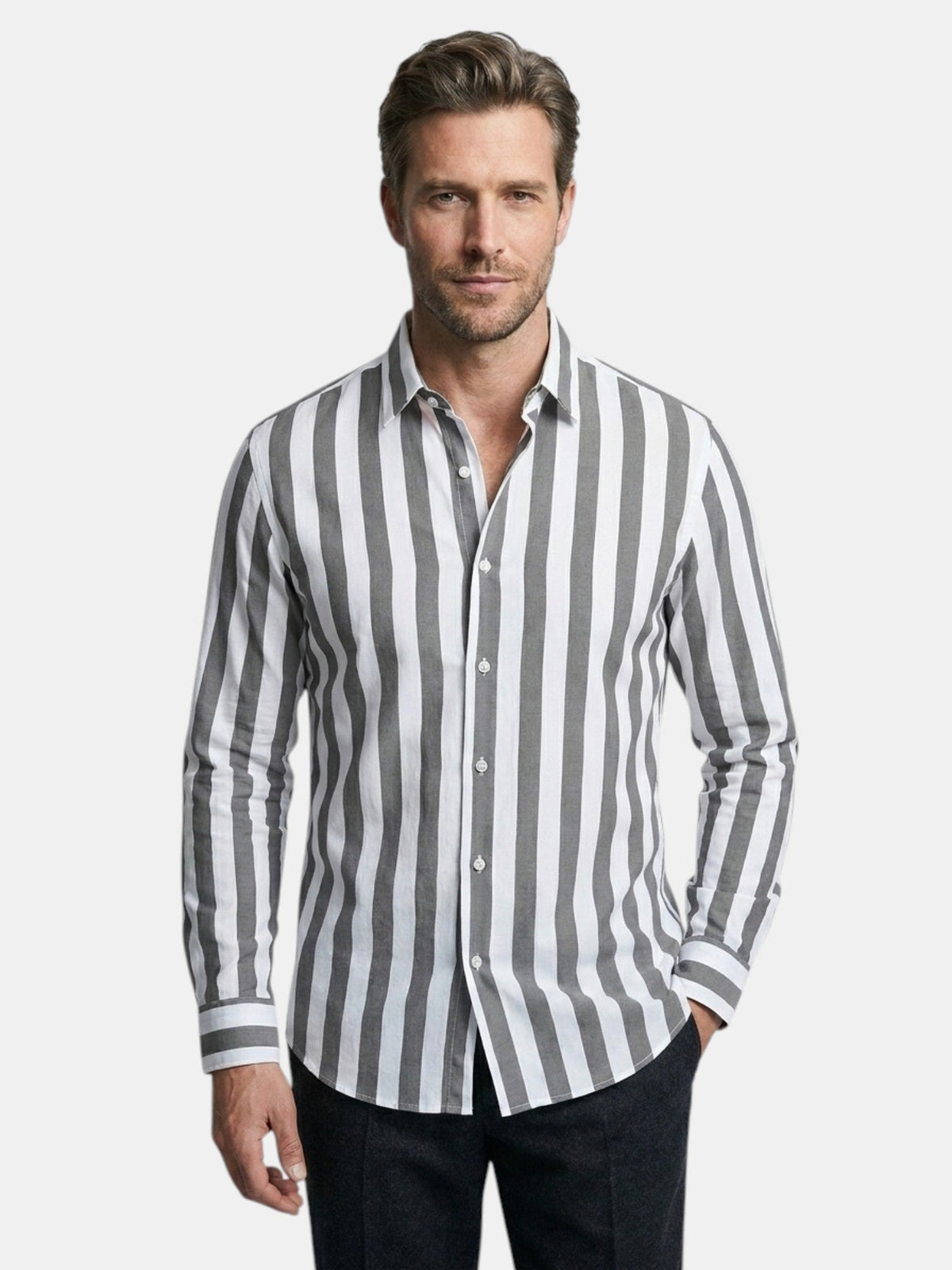 Men’s Linen Blend Striped Shirt Relaxed Summer Fit SnugBubs Australia