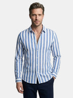 Men’s Linen Blend Striped Shirt Relaxed Summer Fit SnugBubs Australia