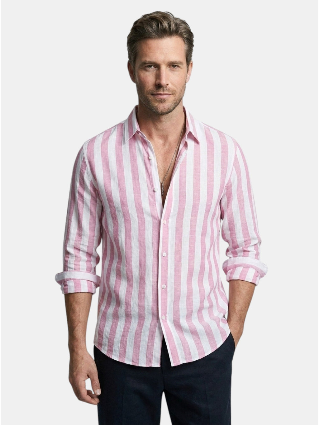 Men’s Linen Blend Striped Shirt Relaxed Summer Fit SnugBubs Australia
