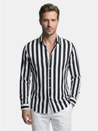 Men’s Linen Blend Striped Shirt Relaxed Summer Fit SnugBubs Australia