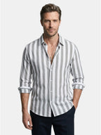 Men’s Linen Blend Striped Shirt Relaxed Summer Fit SnugBubs Australia