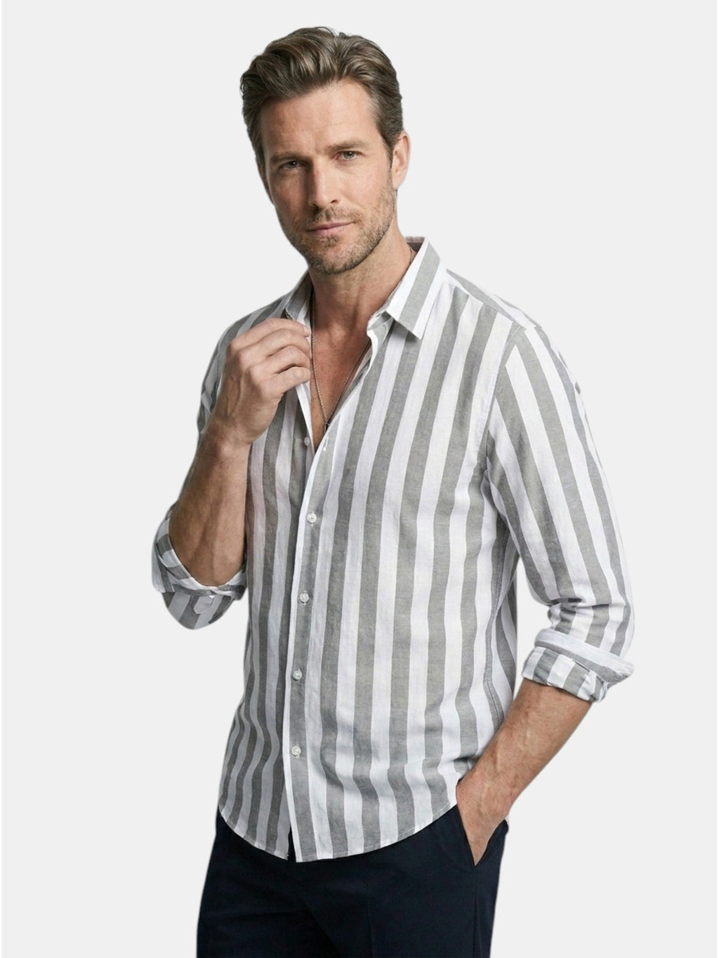 Men’s Linen Blend Striped Shirt Relaxed Summer Fit SnugBubs Australia