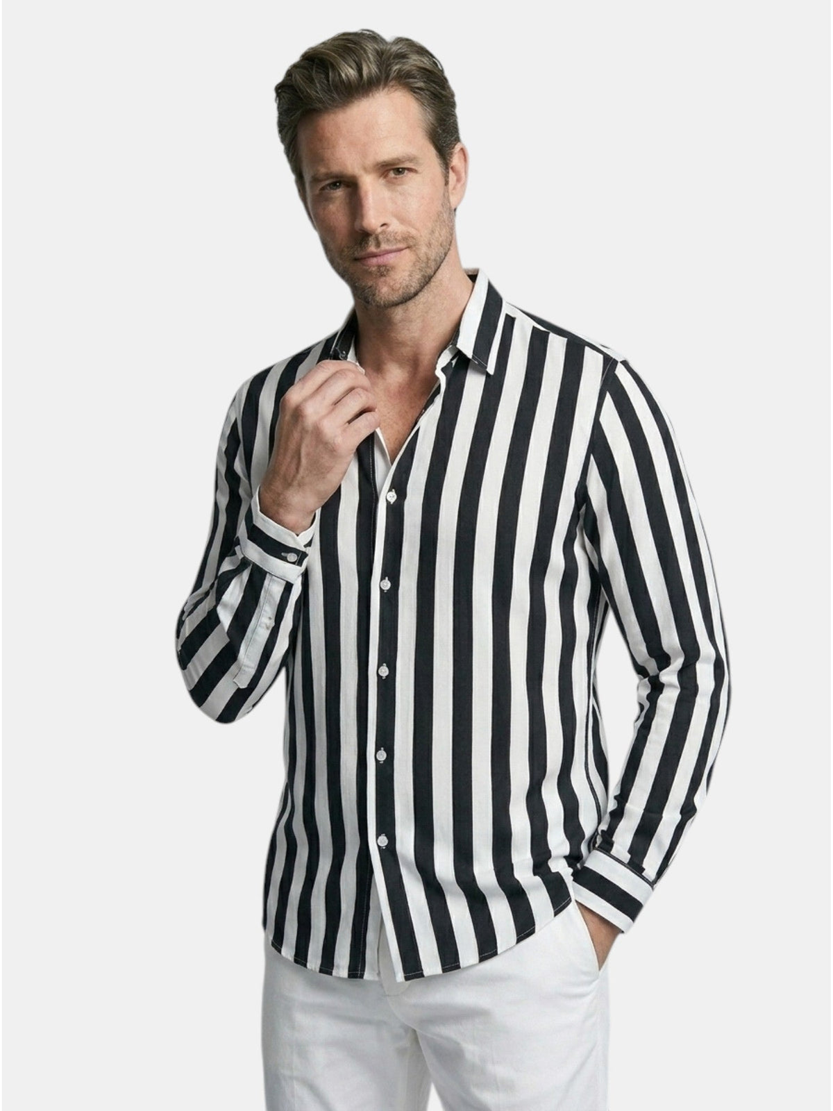 Men’s Linen Blend Striped Shirt Relaxed Summer Fit SnugBubs Australia