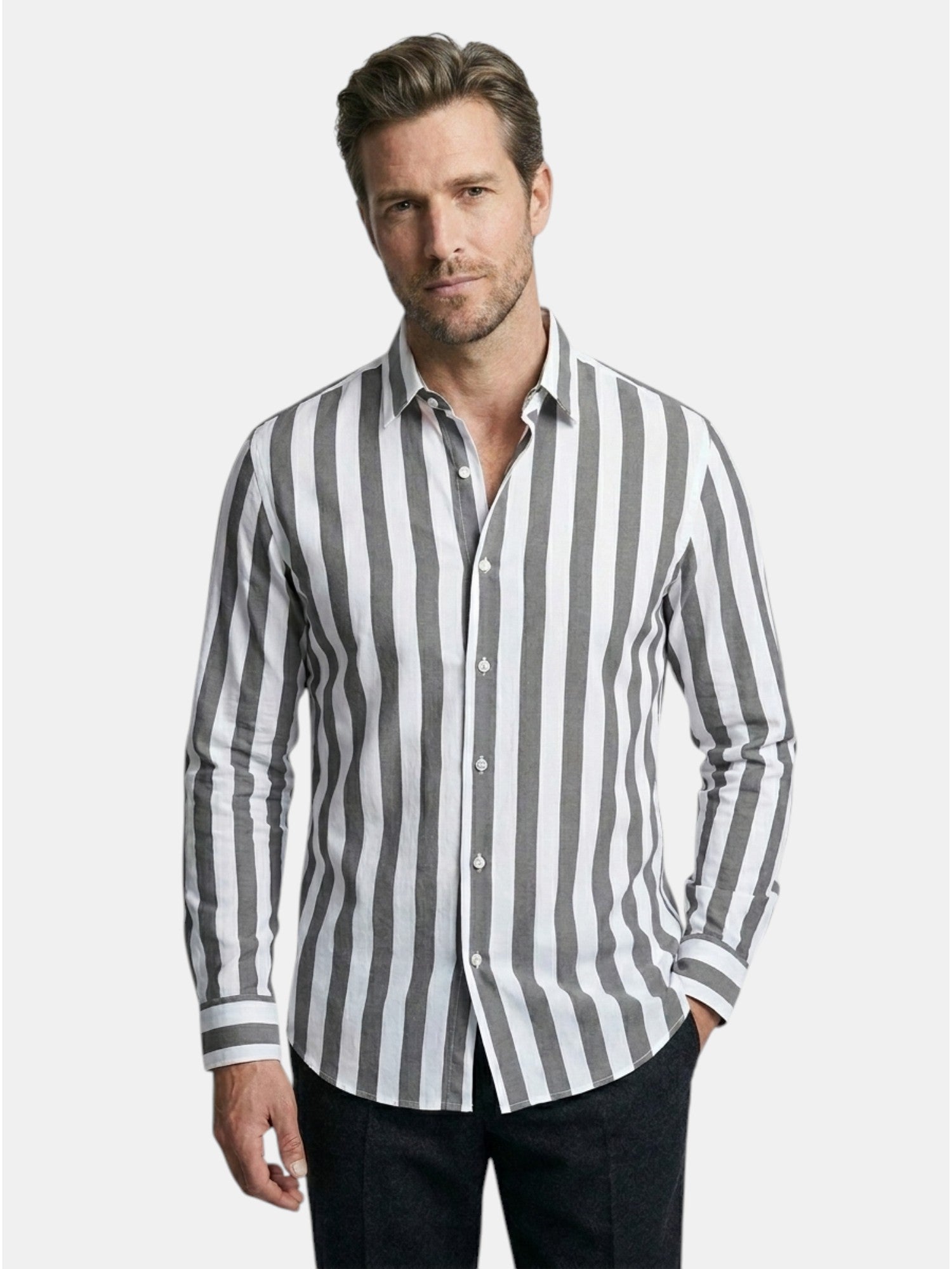 Men’s Linen Blend Striped Shirt Relaxed Summer Fit SnugBubs Australia