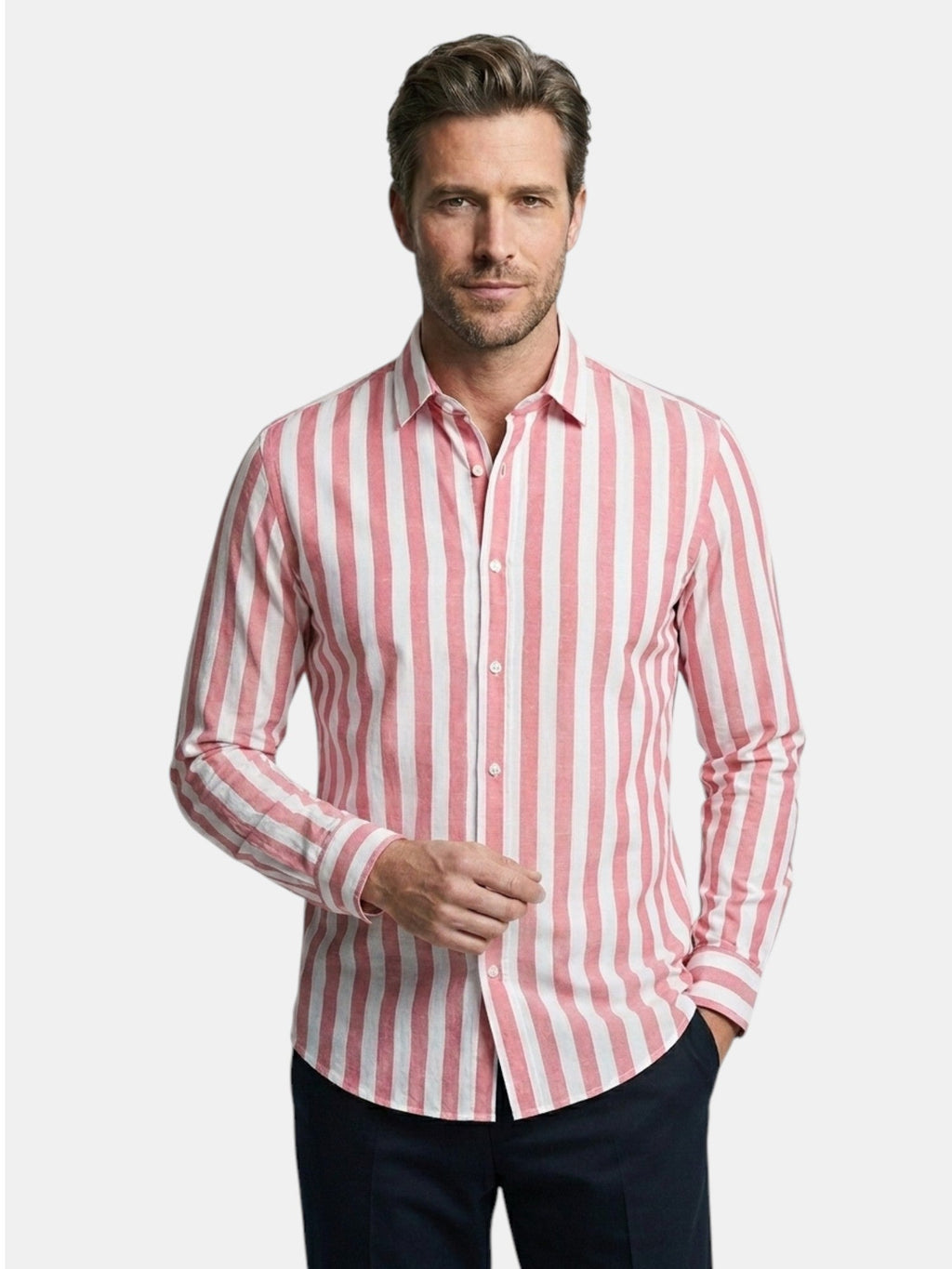 Men’s Linen Blend Striped Shirt Relaxed Summer Fit SnugBubs Australia