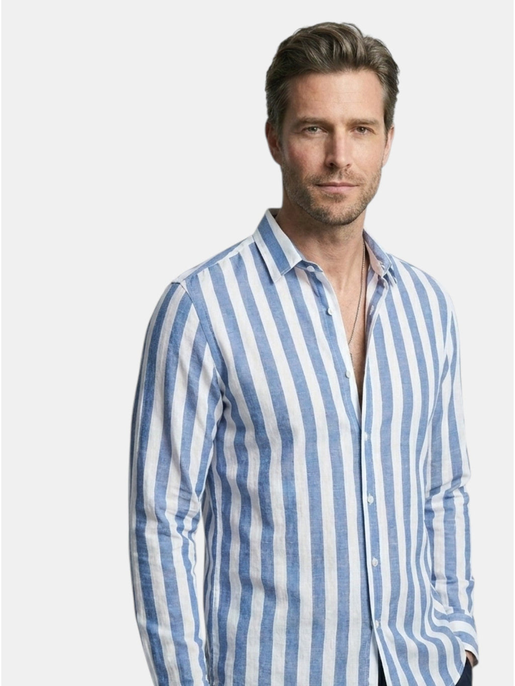 Men’s Linen Blend Striped Shirt Relaxed Summer Fit SnugBubs Australia