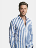 Men’s Linen Blend Striped Shirt Relaxed Summer Fit SnugBubs Australia